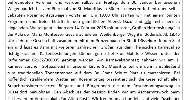 Stimmung beim KG Blau Weiß Büderich 1985 e.V. lässt es 2015 krachen!